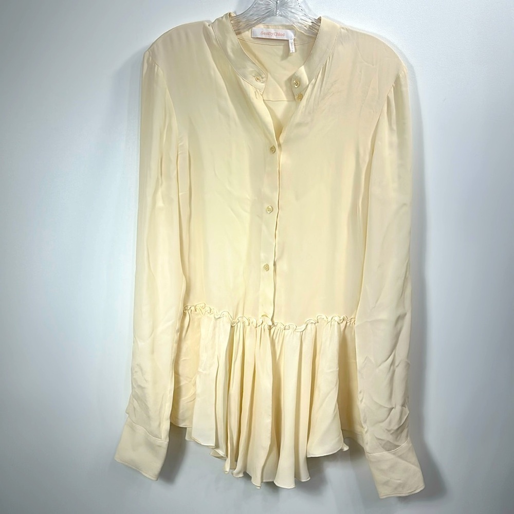 See By Chloe Pearly Ivory Long sleeved Viscose Silk blouse size 42. XL